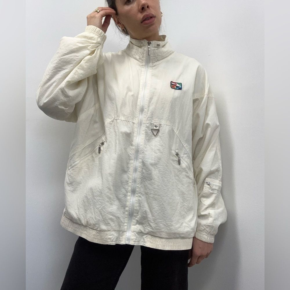 Vintage 90's Nautical Cream Windbreaker Funnel Neck Jacket Size L